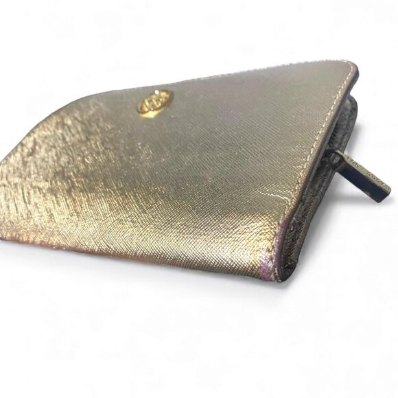 TORY BURCH - Robinson Metallic GOLD Zip SNAPLOCK Wallet W coin pouch - Picture 4 of 6